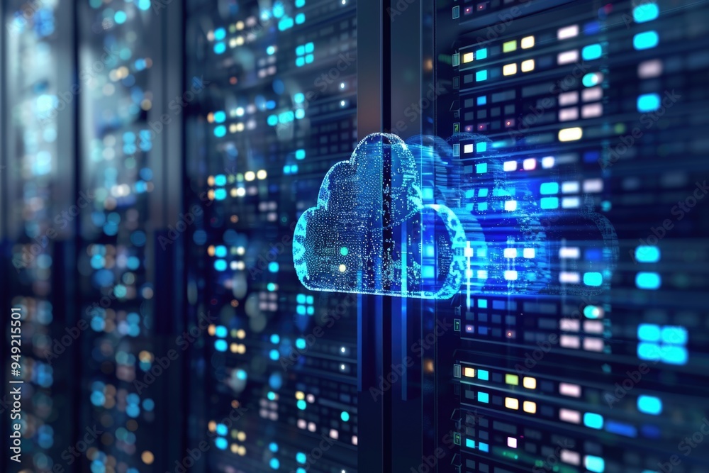 Aufkleber A server with a cloud hovering above it, suggesting a connection or integration