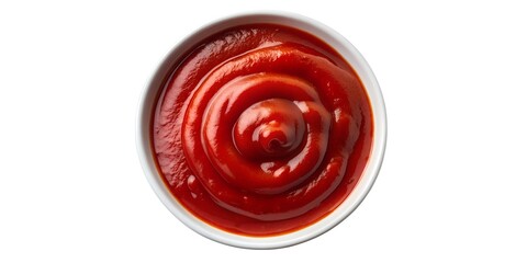 Bowl with ketchup or sauce isolated on a transparent background or white background, top view.