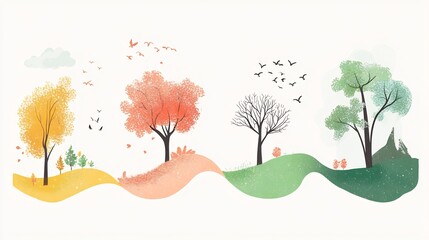 Artistic representation of the four seasons using simple line art and a minimal color scheme