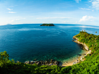 Top view Sea Shore at Phuket Thailand beautiful seacoast and open sea in summer season, Nature environment and Travel background