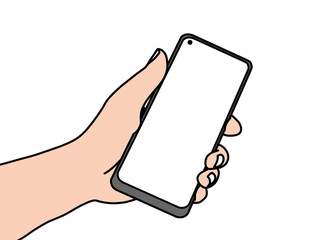 hand holding smartphone, cartoon version