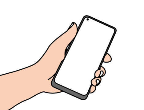 hand holding smartphone, cartoon version