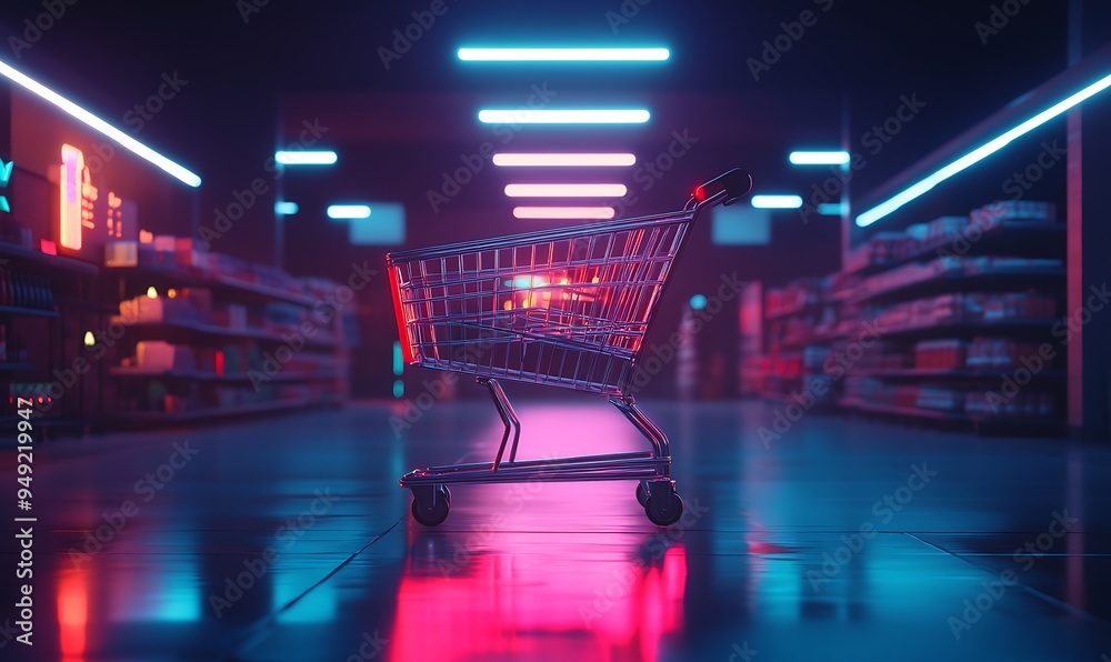 Aufkleber Digital Shopping Cart with AI-Driven Product Suggestions and Streamlined Checkout, Advanced and Efficient Design, Photo Realistic