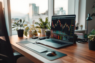 Laptop on a wooden desk.