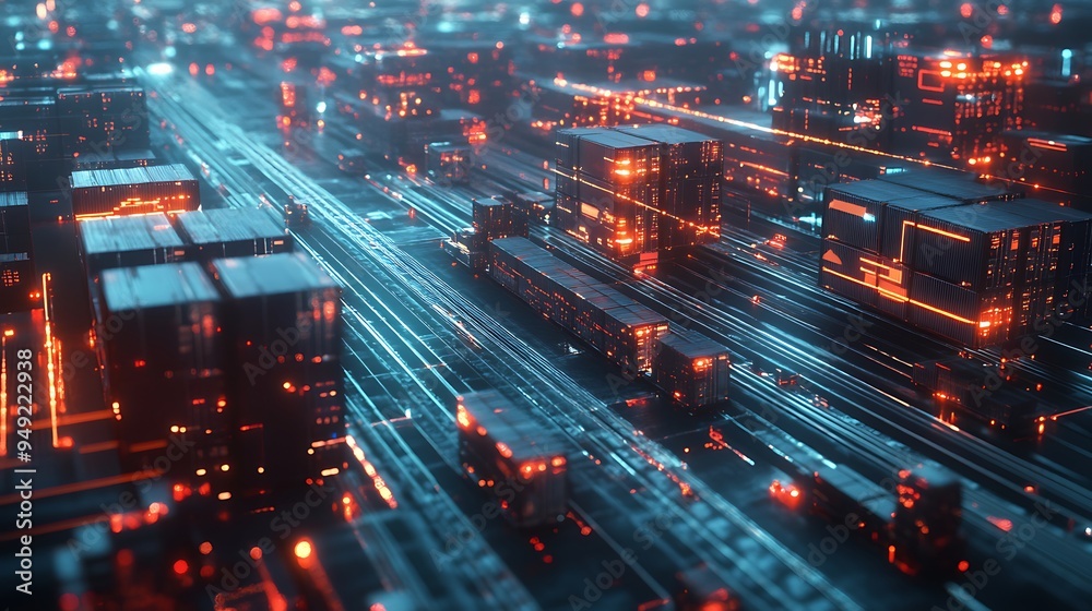 Fototapete Futuristic Supply Chain Management System with Real-Time Tracking and AI-Powered Logistics Optimization, Organized and Efficient Design, Photo Realistic