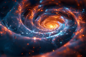 Fototapeta premium An illustration of a wormhole through a blue and orange nebula.