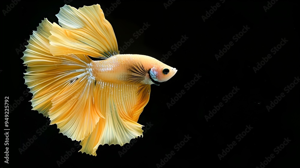 Wall mural Captivating betta fish also known as Siamese fighting fish Betta splendens isolated on a black background showcasing its vibrant dynamic and elegant fins in a striking close up view