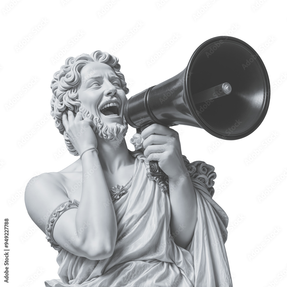 Wall mural antique bust of man with megaphone on transparent background. action, advertising