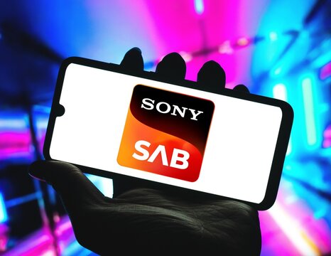 Photo illustration of the Sony Sab logo is displayed on a smartphone screen, Brazil September , 2024