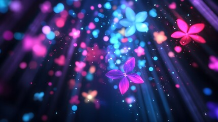 Glowing Gothic Cathedral at Night with Vibrant Floral Patterns and Luminous Blooms