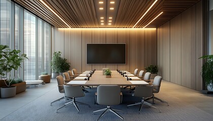 Corporate Meeting Room with Inclusive Technology Featuring AI-Driven Translation Services and Accessibility Options, Modern and Equitable Design, Photo Realistic