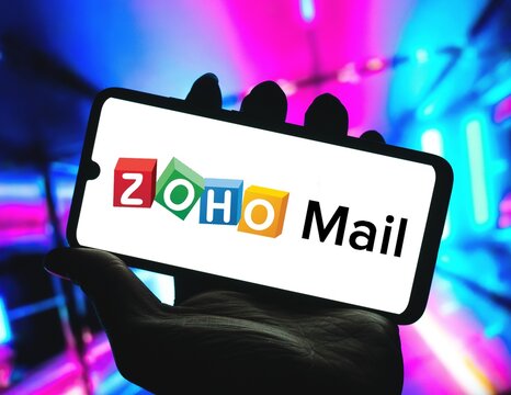 Photo illustration of the Zoho Mail logo is displayed on a smartphone screen, Paran&aacute; August 29, 2024