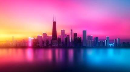 Obraz premium Glowing Cityscape Silhouette at Dusk Capturing Urban Transition