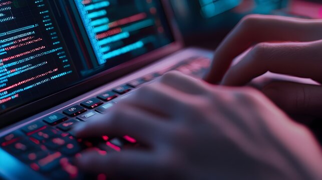 Streamlined Cyberpunk Inspired Coding Workflow on Sleek Aluminum Keyboard - Powered by Adobe