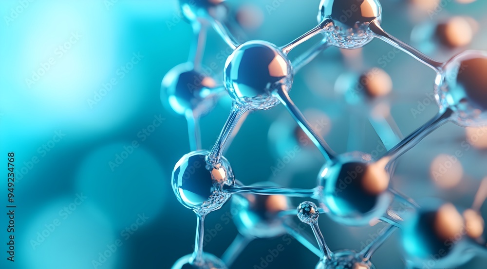 Fototapete detailed 3d rendering of co2 molecule structure with interconnected metal spheres in octahedral patt