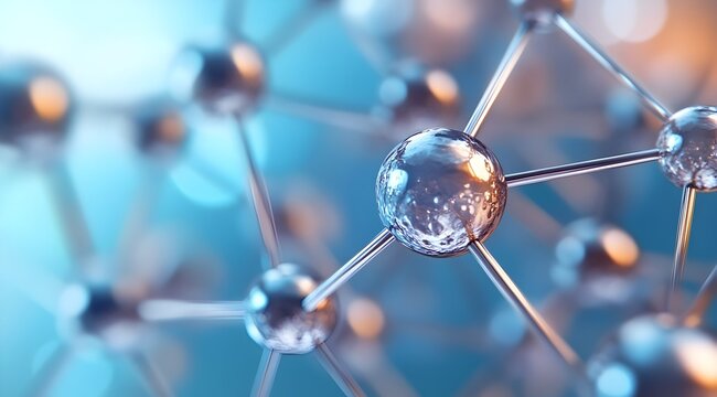 Octahedral Carbon Dioxide Molecule 3D Rendering with Metal Spheres and Blue Background