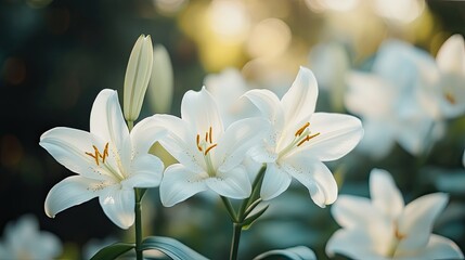 Fototapeta premium White Lily Flowers in Sunlight