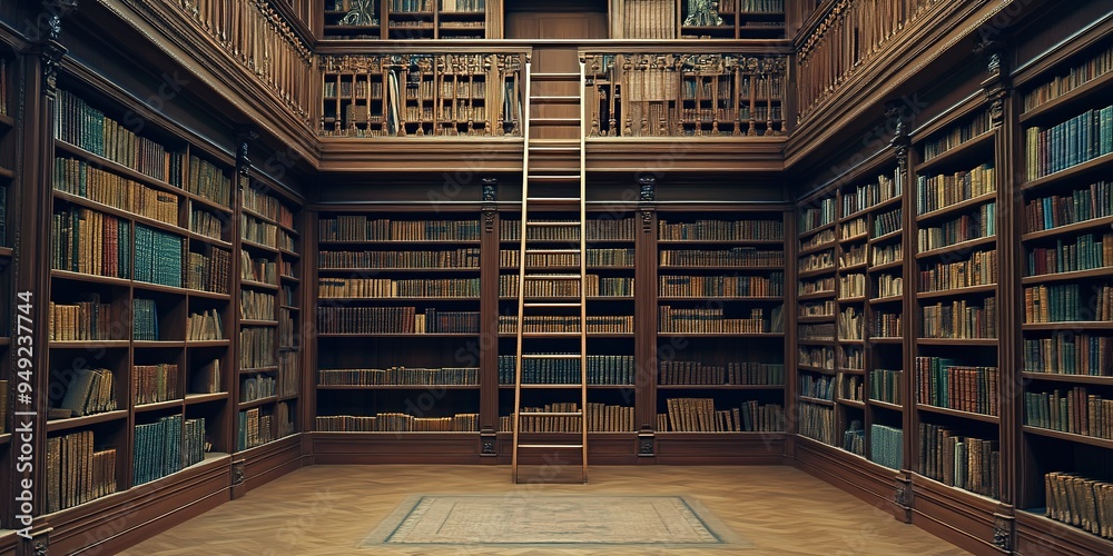 Canvas Prints a library with a ladder and bookshelves 