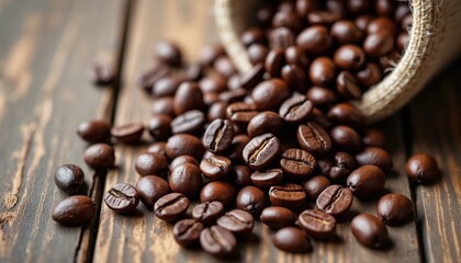 Fototapeta premium Coffee Beans Spilling from Sack
