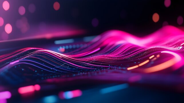 Captivating Dark Mode Website Layout with Glowing Neon Interface Elements and Sleek Minimalist Design Aesthetic