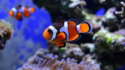 Clownfish in a Coral Reef Aquarium