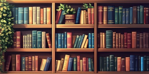library shelves with books 