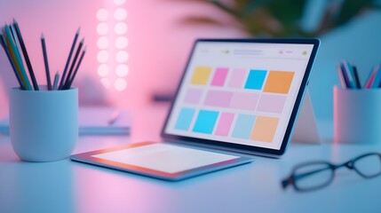 Minimalist Digital Sketch of a Tablet Website Layout with Sleek Modern Design