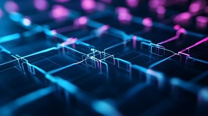 Obraz premium Minimalist 3D Wireframe Grid Showcasing Interconnected Digital Infrastructure