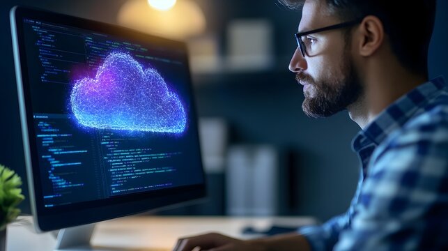 Skilled software engineer deploying website via seamless cloud computing platform for streamlined web hosting process