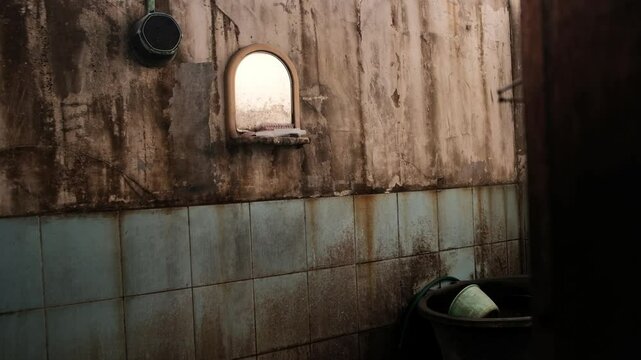 Forgotten Corner. A Hauntingly Empty Bathroom. A Once-Elegant Bathroom in Ruins