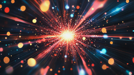 Fototapeta premium Abstract light explosion and network points, dot, earth's surface, digital background Innovation network points Earth's surface wave background digital wave information technology background