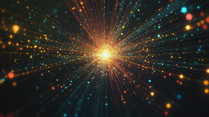 Naklejka premium Abstract light explosion and network points, dot, earth's surface, digital background Innovation network points Earth's surface wave background digital wave information technology background