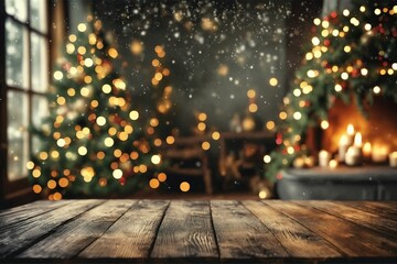 Christmas Tabletop with Blurred Background