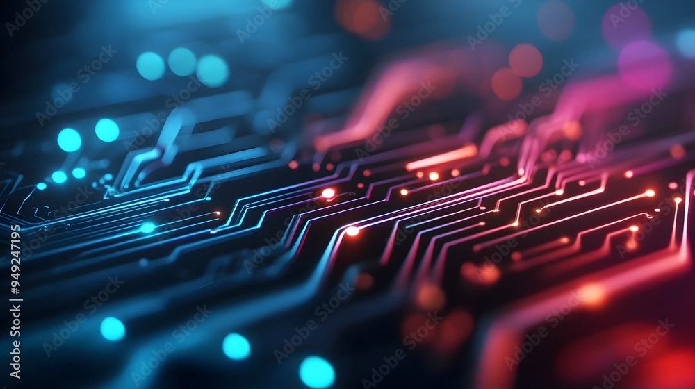 Wall mural glowing futuristic circuit pattern with pulsing waves of energy and technology symbolism
