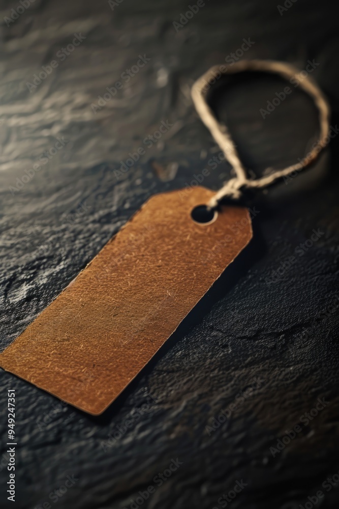 Poster A simple label dangling from a cord on a table, suitable for use in still life or minimalistic compositions