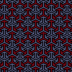 Abstract seamless tricolor arrows red black and grey pattern vector. Ajrakh color Geometric ethnic oriental Design for background, wallpaper, clothing, wrapping, fabric element and textile print . 