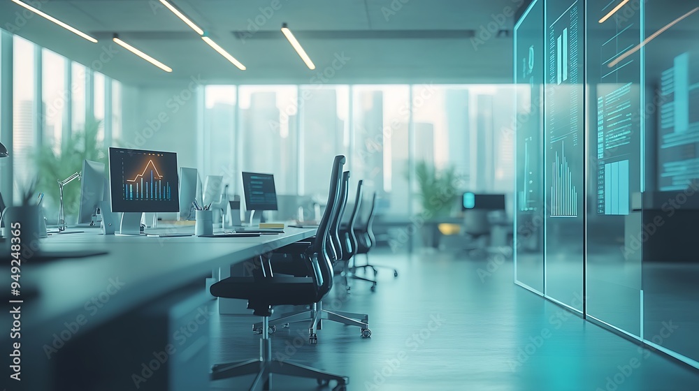 Poster corporate office environment with ai-driven automation and smart scheduling systems