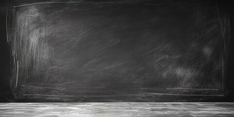 Blank wide screen Real chalkboard background texture in college concept for back to school panoramic wallpaper for black Friday white chalk text draw graphic. Empty surreal room wall blackboard pale. 