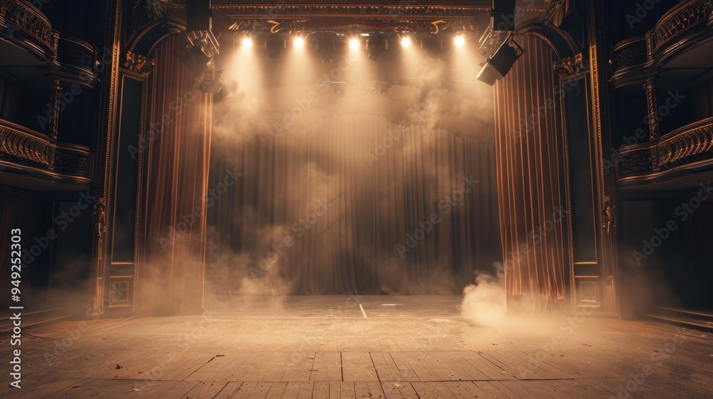 Sticker A theater stage with soft, diffused lighting highlighting a dramatic scene