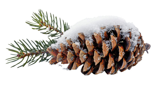 Pine cone with snow isolated on white background