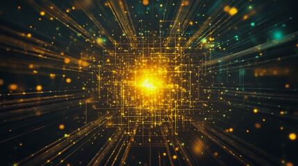 Naklejka premium Abstract light explosion and network points, dot, earth's surface, digital background Innovation network points Earth's surface wave background digital wave information technology background 