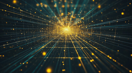 Obraz premium Abstract light explosion and network points, dot, earth's surface, digital background Innovation network points Earth's surface wave background digital wave information technology background 