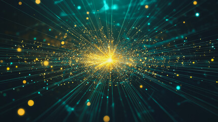 Fototapeta premium Abstract light explosion and network points, dot, earth's surface, digital background Innovation network points Earth's surface wave background digital wave information technology background 