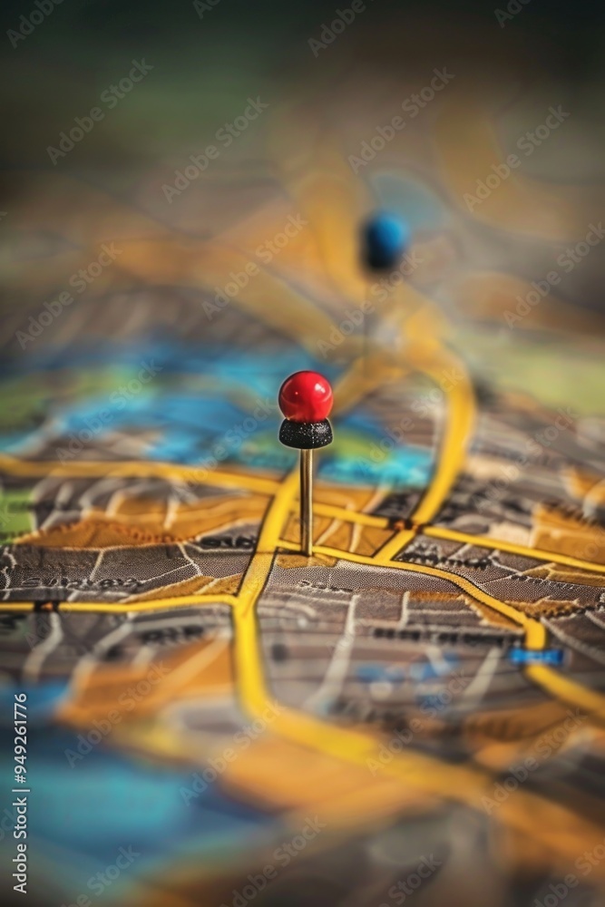 Poster A map with a red pin marking a specific location