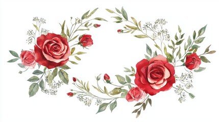Naklejka premium Beautiful watercolor roses with delicate foliage, perfect for invitations, stationery, and floral designs.