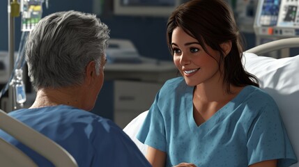 Fototapeta premium A nurse offering support and care to an elderly patient in a hospital. Medical staff providing compassionate healthcare services.