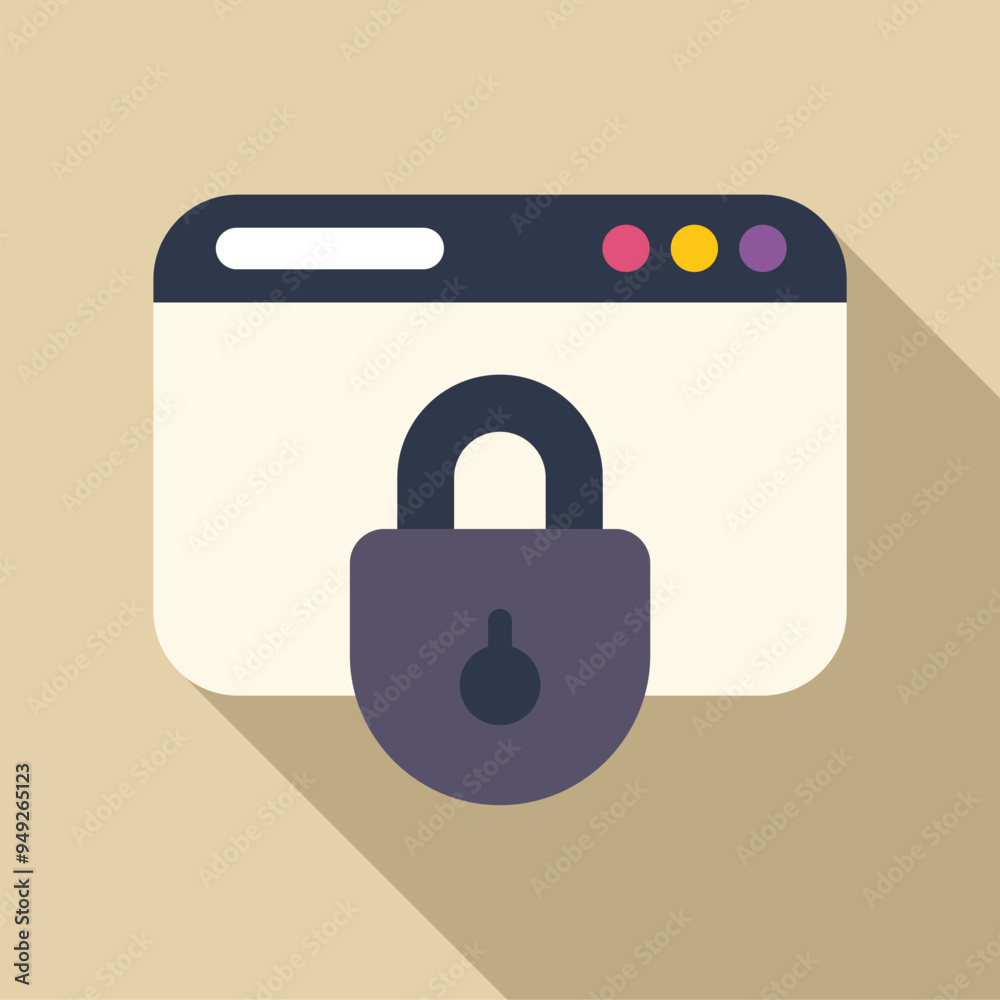 Poster padlock is appearing locked in front of a generic web browser window, symbolizing cybersecurity
