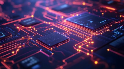 Abstract Technology Circuit Board Glowing Red & Blue