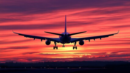 Airplane Silhouette Against a Vibrant Sunset Sky
