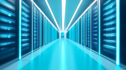 Blue Neon Server Room - Technology, Data Center, Futuristic